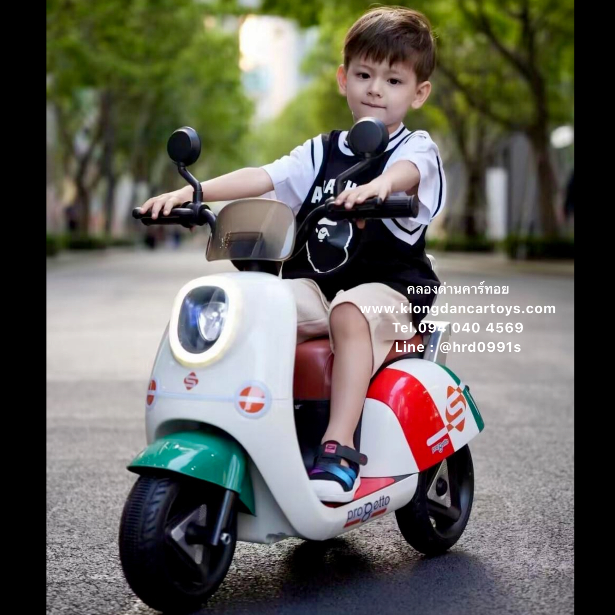 รถเด็กแบตเตอรี่สกู้ปปี้มินิ*มีที่พิง*(2มอเตอร์ แบต6v4.5a, เล่น usd mp3)