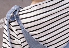 เอี๊ยมกระโปรงคลุมท้องยีนส์ +เสื้อแขนสั้นลายน่ารัก เอี๊ยมผูกปรับได้อิสระ ผ้ายีนส์เนื้อนิ่ม มีกระเป๋าข้าง น่ารักมากค่ะ M,L,XL,XXL