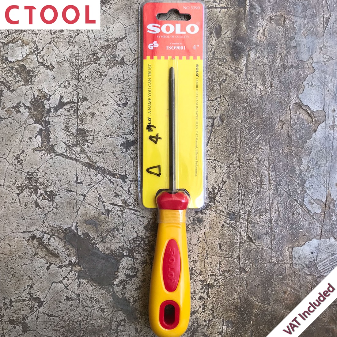 ตะไบสามเหลี่ยมพร้อมด้าม 4นิ้ว 3390-4 Solo ของแท้ 100% - Authentic Double Extra Slim Taper File - ซีทูล Ctoolhardware