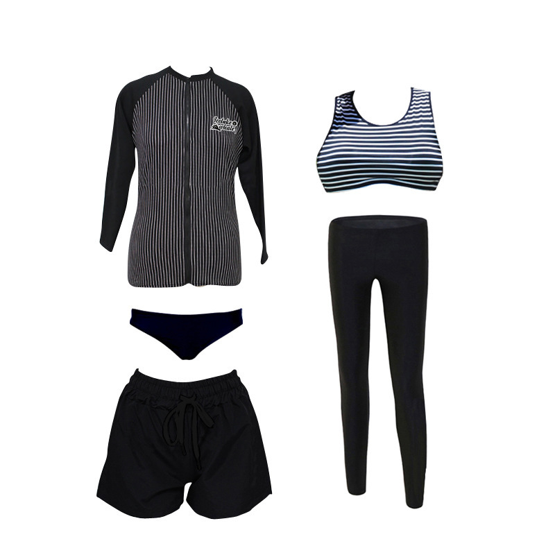 ชุดว่ายน้ำคนอ้วน แขนยาวแบบสปอร์ต 5xl พร้อมส่ง :ชุดว่ายน้ำไซส์ใหญ่แต่งลายทางแขนขายาว set 5ชิ้นมีบรา เสื้อคลุมแขนยาวซิปหน้า บิกินี่ กางเกงขาสั้นและกางเกงขายาว แบบสวยน่ารักมากๆจ้า :- บรารอบอก 40 - 50 นิ้ว- บิกินี่ เอว 34 - 44 นิ้ว // สะโพกเปิด - กางเกงขาสั้น