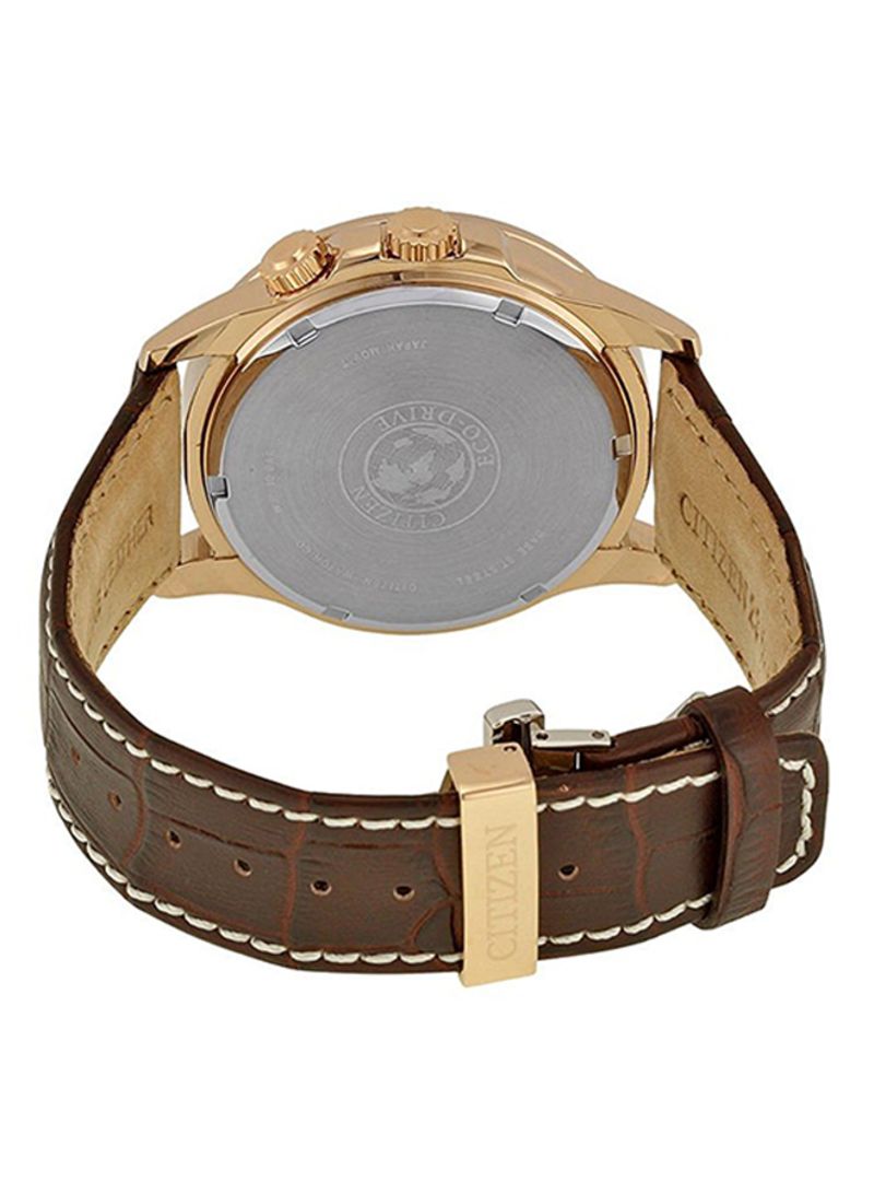 Citizen BU2023-12E นาฬิกาข้อมือผู้ชาย Eco-Drive Calendrier World Time Leather Men's Watch