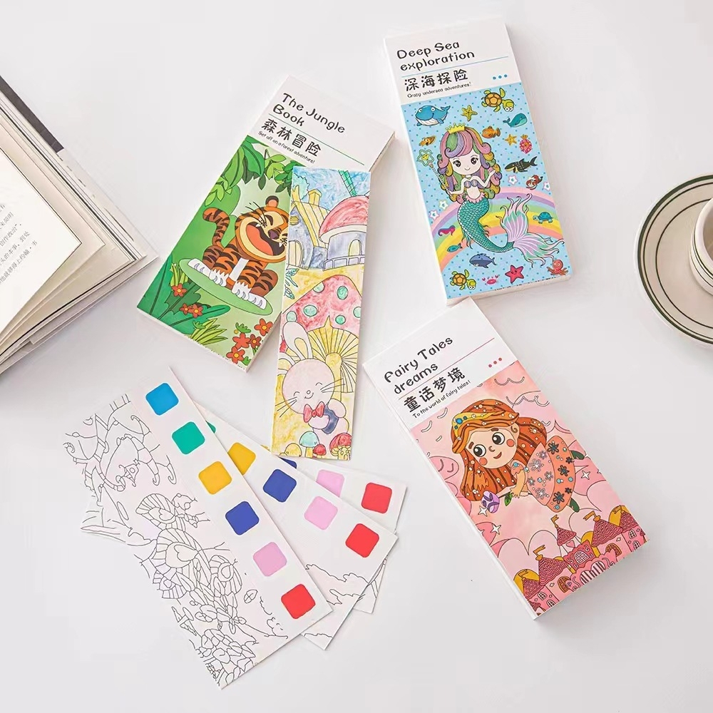 สมุดระบายสีน้ำพร้อมชุดพู่กัน สมุดระบายสีน้ำ ลายการ์ตูน สมุดระบายสี พร้อมพู่กัน