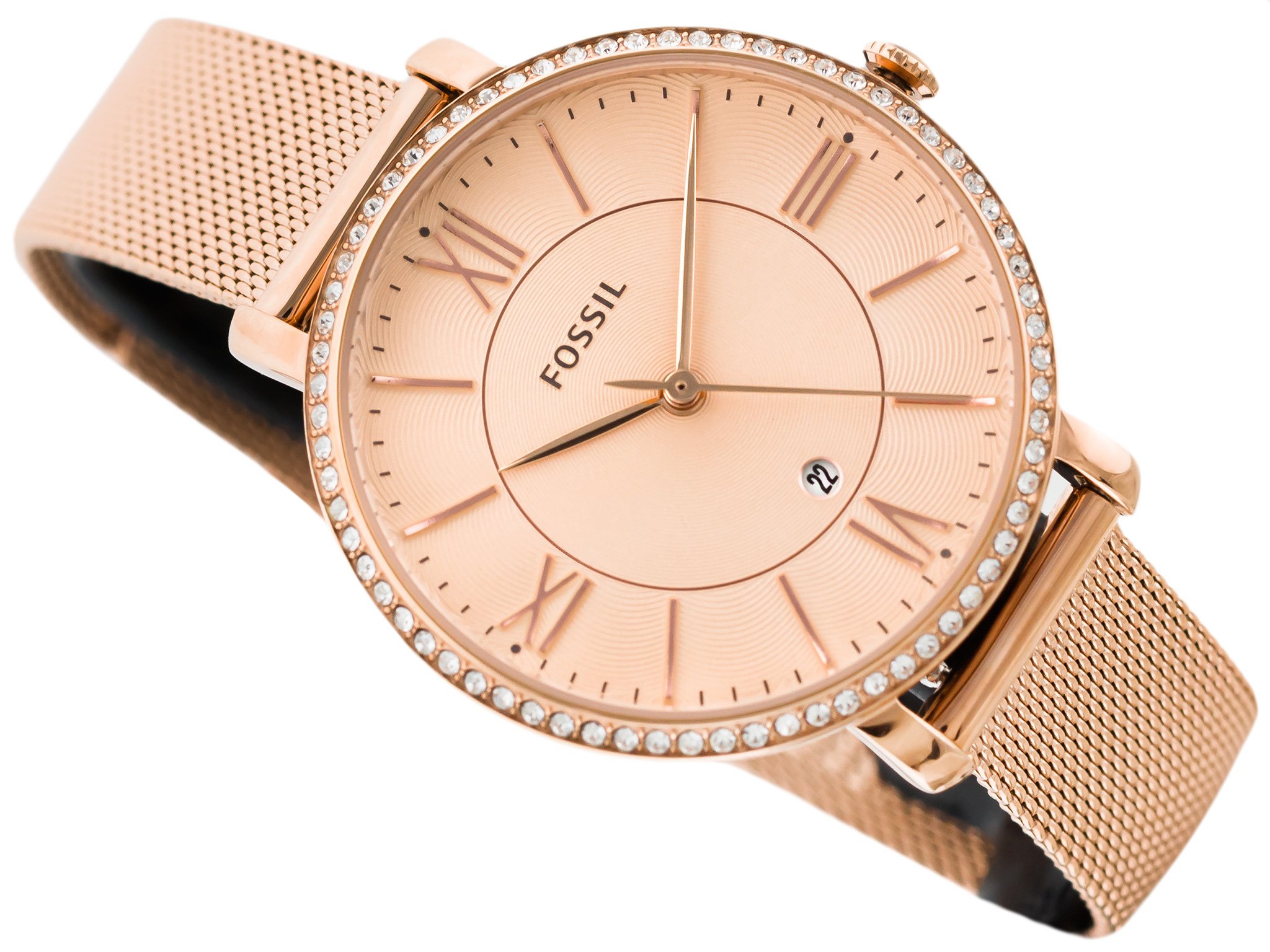 Fossil ES4628 นาฬิกาผู้หญิง Jacqueline Three-Hand Date Rose Gold-Tone Quartz Women's Watch