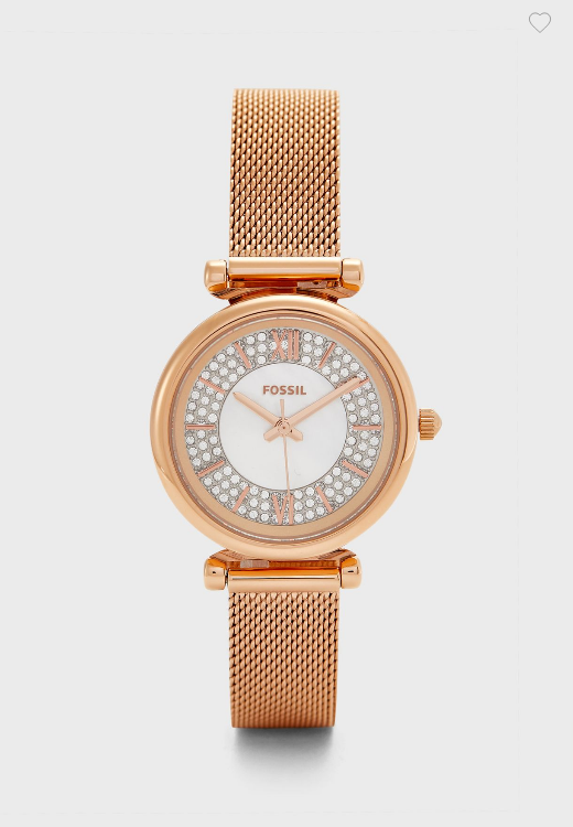 Fossil ES4836 นาฬิกาผู้หญิง Carlie Mini Three-Hand Rose Gold-Tone Stainless Steel Women's Watch