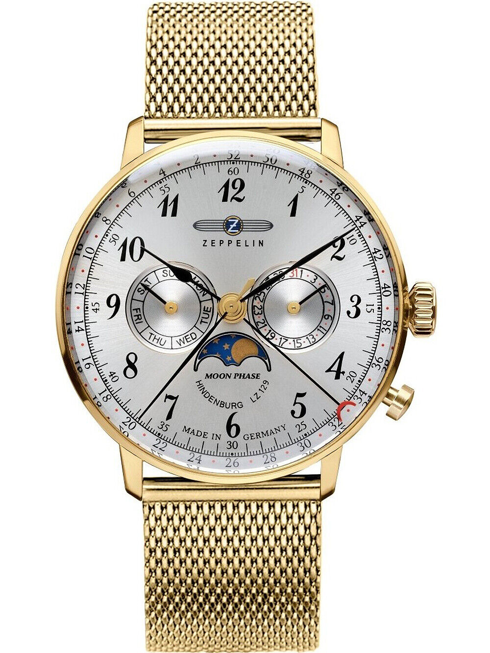 Zeppelin 7038M-1 นาฬิกาผู้ชาย LZ Hindenburg Moonphase Quartz Men's Watch