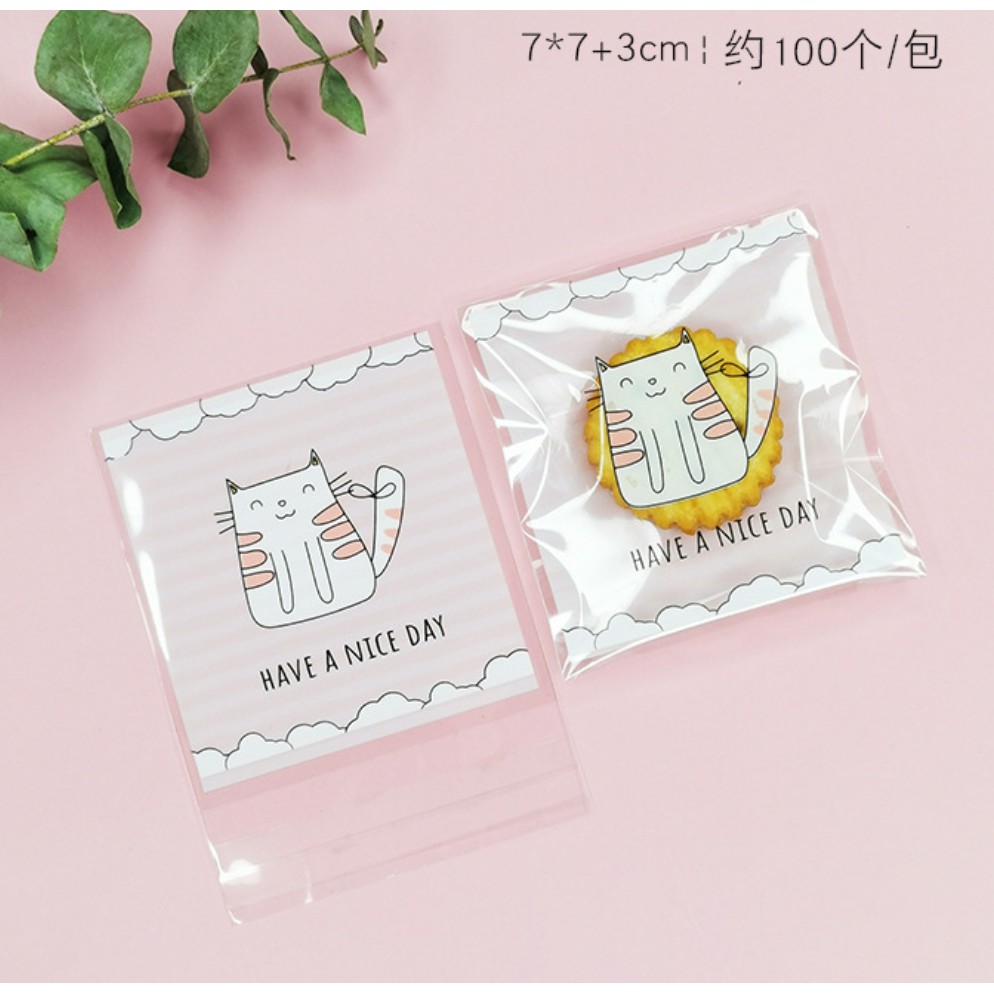 ถุงคุ๊กกี้ ฝากาว ขนาด 7x7 ซม. (95-100 ใบ) ลายพิเศษ