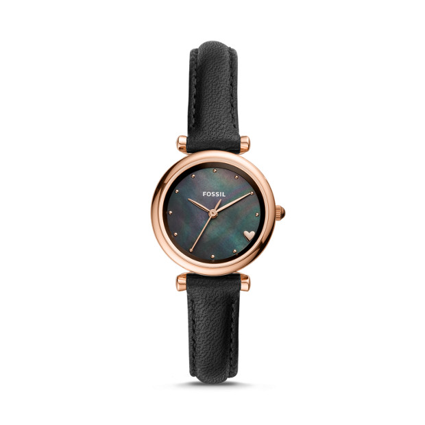 Fossil ES4504 นาฬิกาผู้หญิง Carlie Mini Three-Hand Black Leather Women's Watch