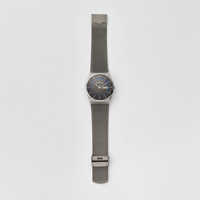Skagen SKW6078 นาฬิกาผู้ชาย Skagen รุ่น SKW6078, Melbye Titanium and Gray Steel-Mesh Day-Date Men's Watch
