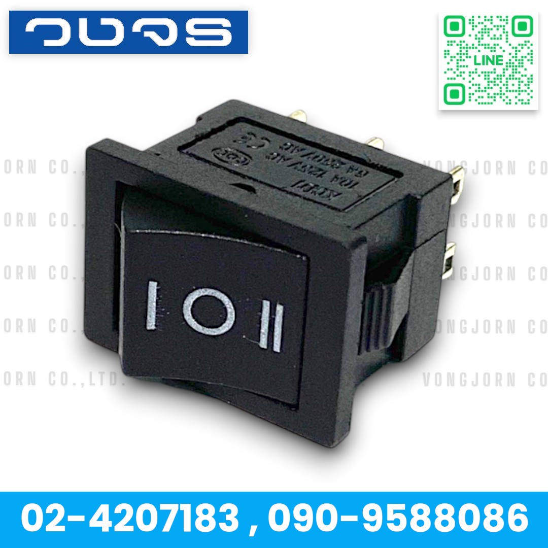 Switch KCD1-203-1 6A250V 6ขา สีดำON-OFF-ON