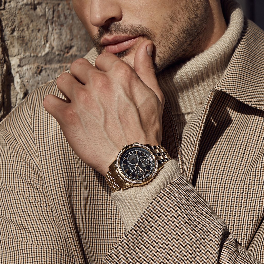 Citizen BU2082-56E นาฬิกาผู้ชาย Eco-Drive Calendrier 32 Diamond World Time Gold Men's Watch