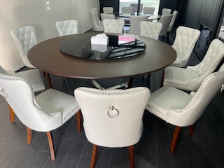 TRP Round Table 圆桌会议 餐桌 中式餐桌 配有旋转镜组 โต๊ะกลมขาสเตนเลสพร้อมชุดกระจกจานหมุนเและเก้าอี 8 ตัว โต๊ะทานหารทานข้าว ขนาด 180 ซม. Trp.Tablechairthai / ทีอาร์พี.โต๊ะเก้าอี้ไทย