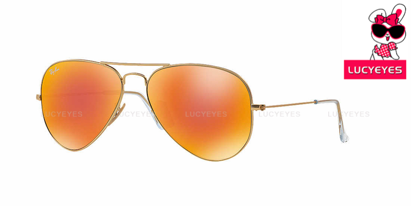 RAYBAN RB3025 112/69 AVIATOR Size 55,58,62 กรอบทองด้าน เลนส์ปรอทส้ม