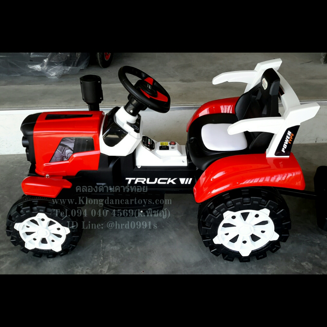รถเด็กแทคเตอร์แบตเตอรี่*ต่อบูลทูธมือถือได้, ตัวพ่วงมีดัมโช้คถอดได้*(เบาะหนังนิ่ม, 2มอเตอร์, เล่นusb มีเสียงสตร์าท แตร มีเพลงในตัว และมีไฟ วิ่งได้จริง)