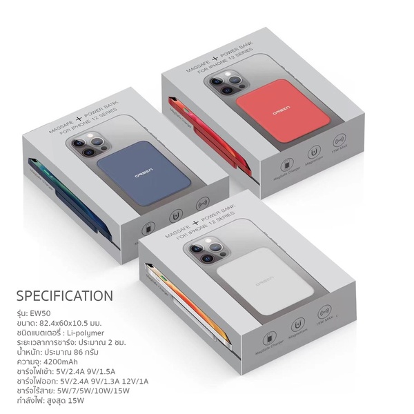 แบตสำรอง Eloop Orsen EW50 4200mAh Wireless Charger ชาร์จไร้สาย 15W