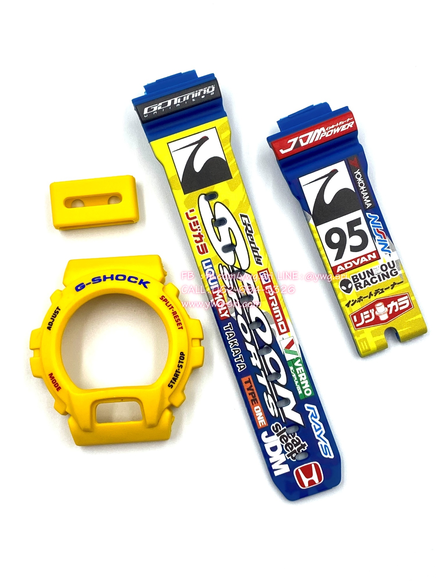 กรอบสาย G-SHOCK แท้✅ กรอบเหลืองฟอนต์น้ำเงินสลับแดงสายน้ำเงินด้าน สกรีนลาย SPOON 95 ใส่ได้กับรุ่น DW-6900