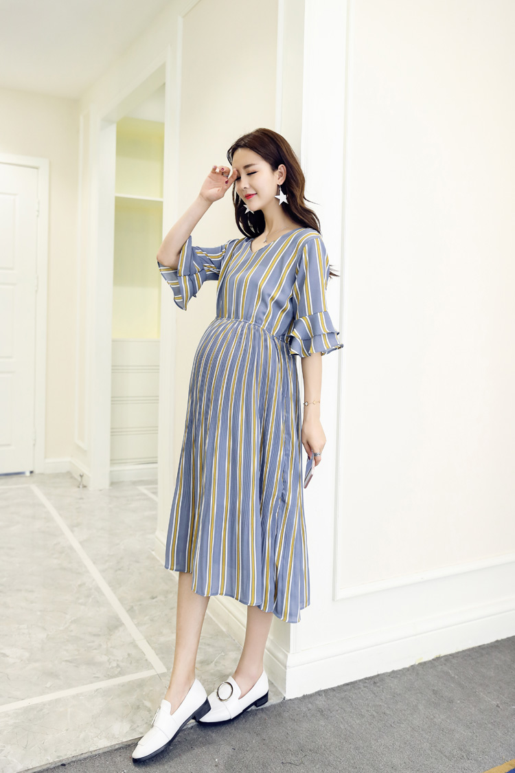 ชุดคลุมท้องเดรสสไตล์เกาหลี ช่วงล่างอัดพรีท ผ้าชีฟองใส่ได้ถึงคลอด สวยดูดีมากๆ M L XL XXL