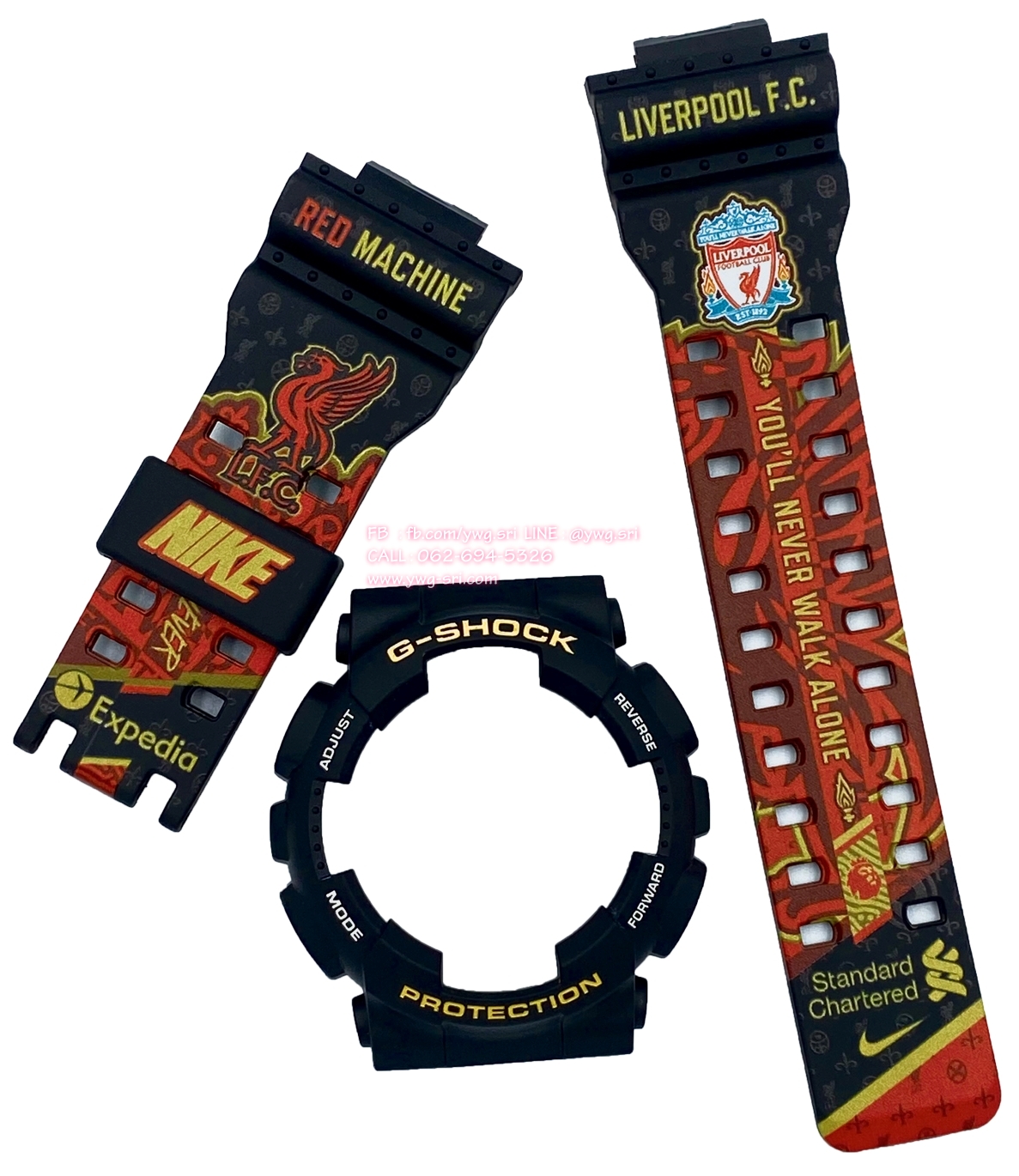 กรอบสาย G-SHOCK แท้✅ สีดำด้านฟอนต์ขาวสลับเหลือง สกรีนลาย Liverpool ใส่ได้กับรุ่น GA-100 ,GA-110 ,GA-120 ,GA-140 ,GAX-100 ,GD-100 ,GD-120