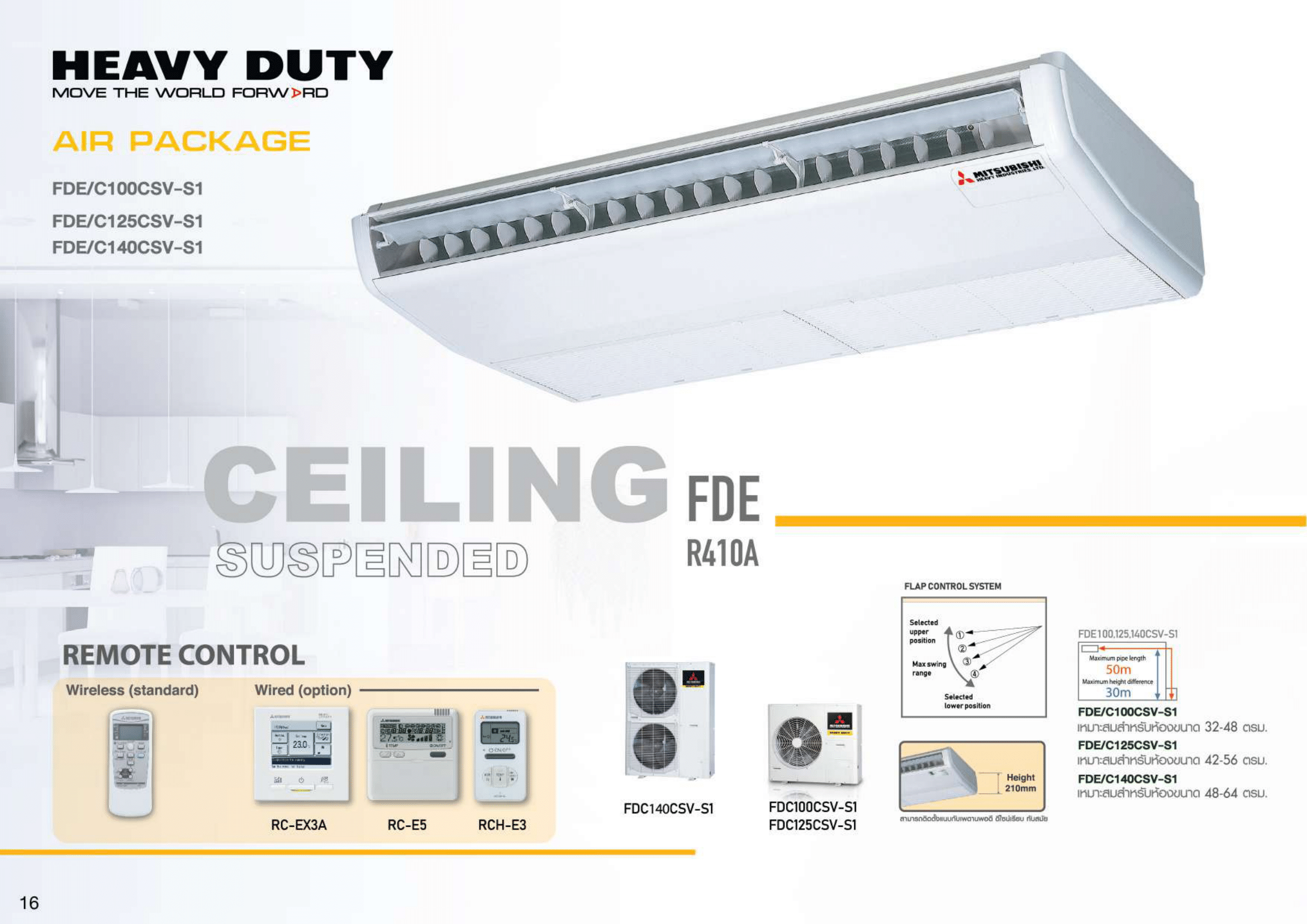 แอร์ MITSUBISHI HEAVY DUTY แบบแขวนใต้ฝ้า ขนาด 49,474 BTU รุ่น FDE140CSV-S1-WR / FDC140CSV-S1 (FIXED SPEED)(FDE SERIES)