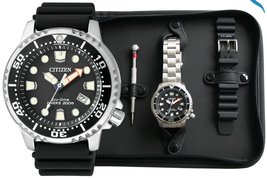 Citizen BN0150-10EM นาฬิกาผู้ชาย Eco-Drive Promaster Divers ISO 200m Set Extra Strap Men's Watch