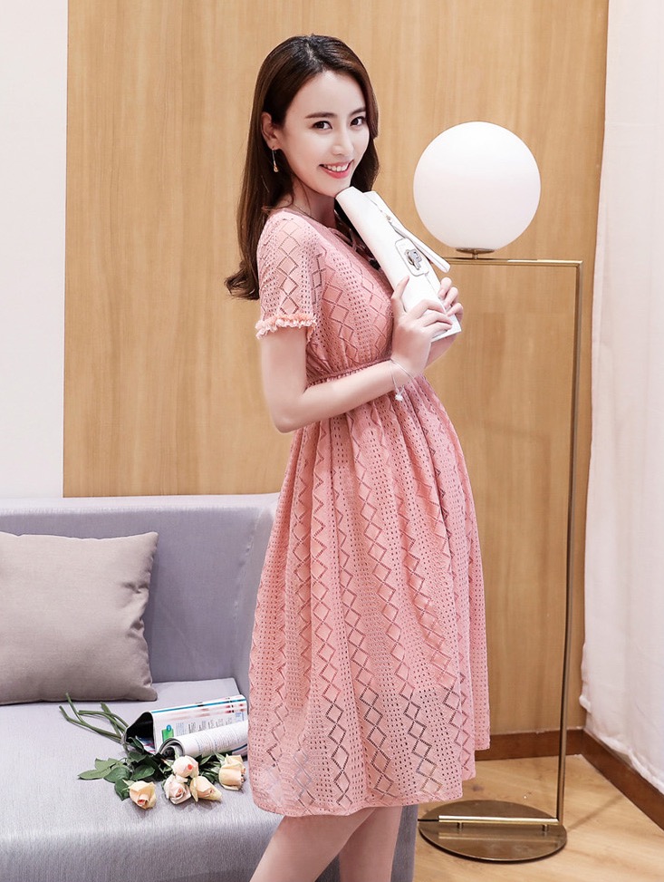 ชุดคลุมท้องเกาหลี ผ้าฉลุลายสวยมาก ประดับลูกไม้ ซับในทั้งชุด M,L,XL,XXL