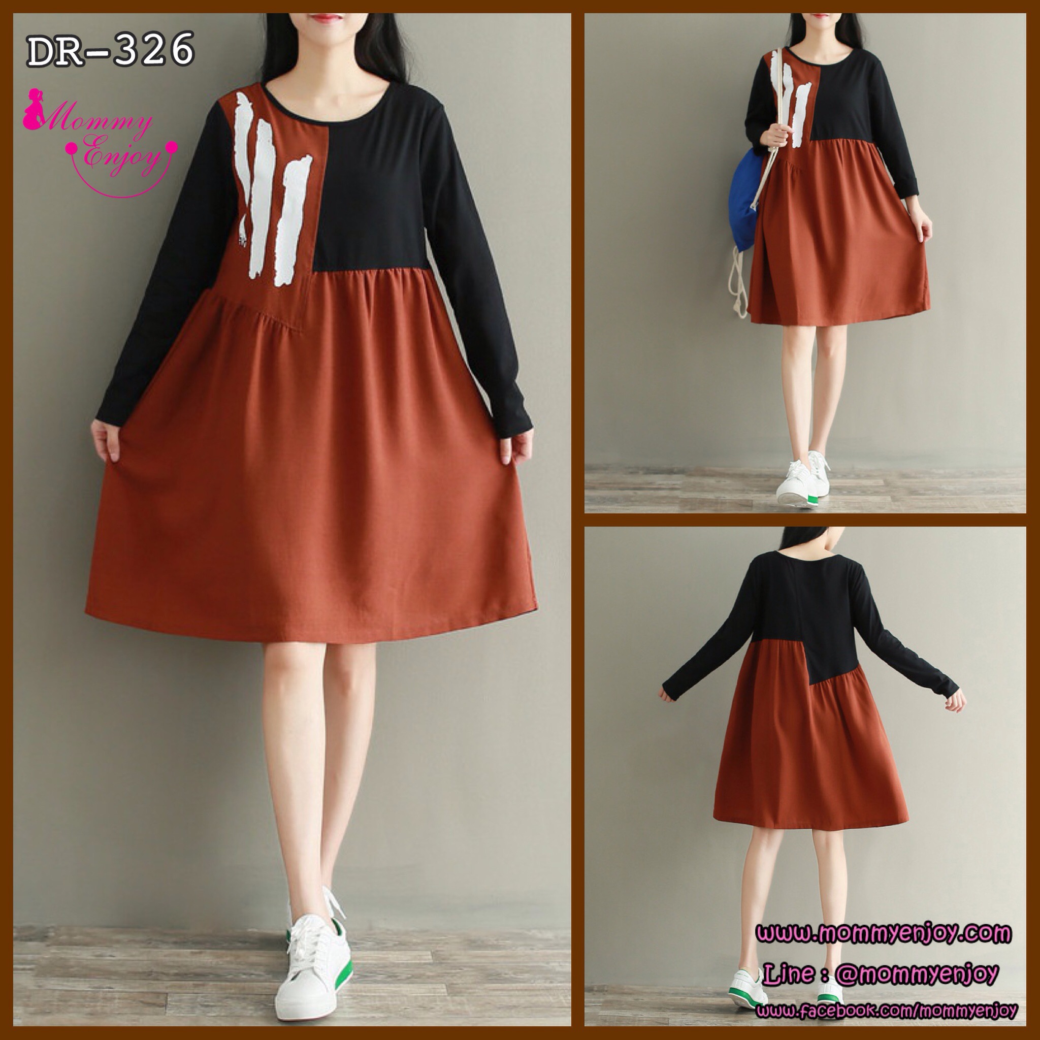 ชุดคลุมท้องแขนยาว ผ้าลินิน ทรงวินเทจ ลายน่ารักใส่สบาย สีสวย M L XL XXL