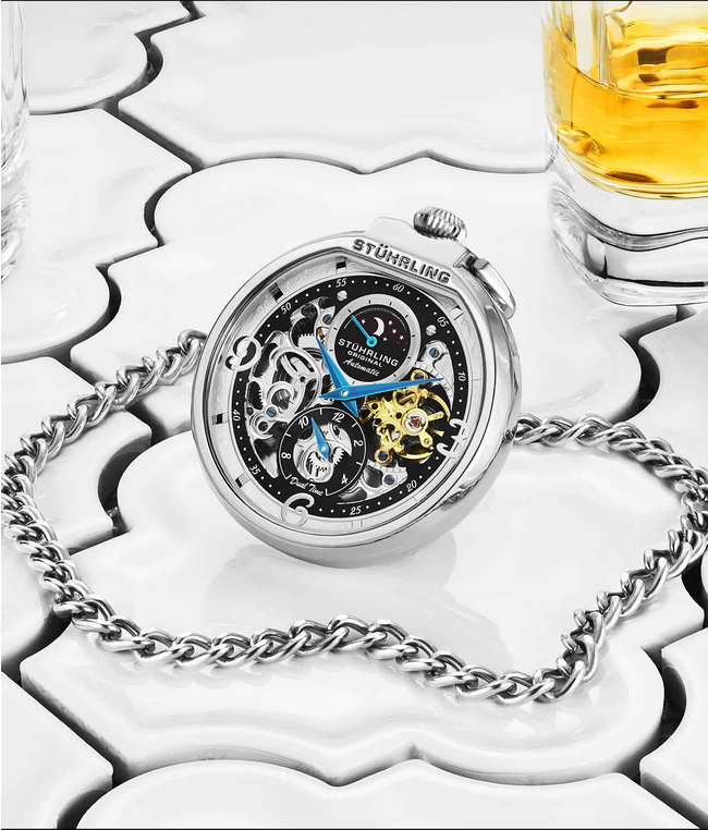 Stuhrling Original 991.01 นาฬิกาพก Mechanical Vintage Stainless Steel Pocket Watch