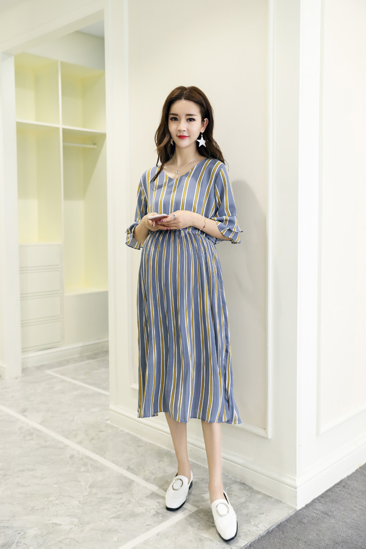 ชุดคลุมท้องเดรสสไตล์เกาหลี ช่วงล่างอัดพรีท ผ้าชีฟองใส่ได้ถึงคลอด สวยดูดีมากๆ M L XL XXL