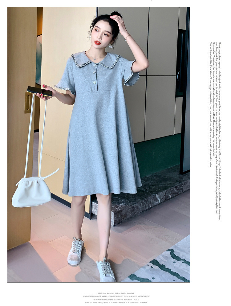 เดรสคลุมท้องแฟชั่น ปกใหญ่แต่งขอบปก ผ้ายืดตัว ใส่สบายมากค่ะ กระดุมแกะให้นมได้ M L XL XXL