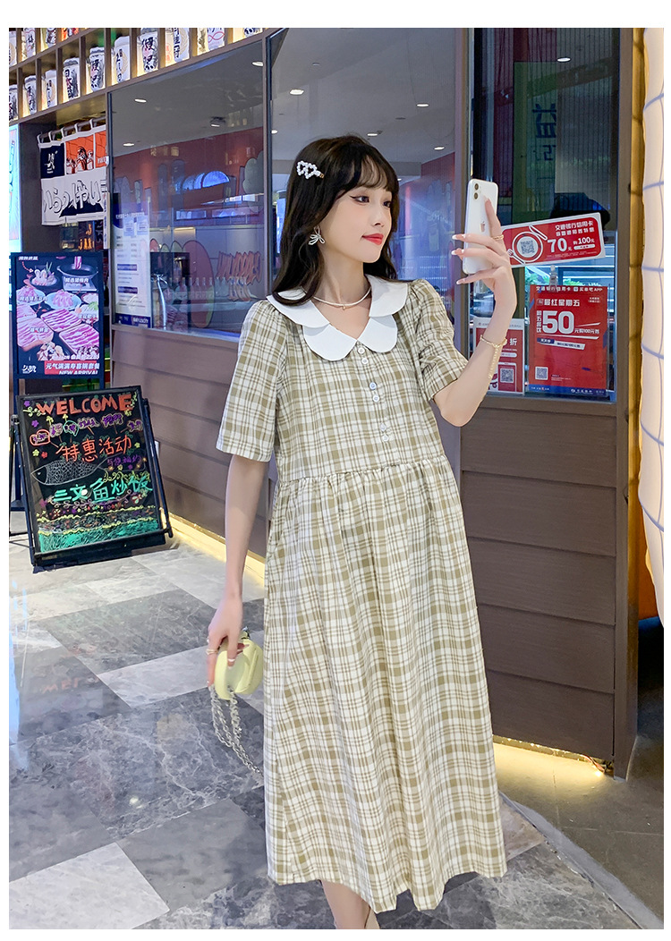 ชุดคลุมท้องเปิดให้นม คอบัว 2 ชั้น แกะกระดุมเปิดให้นมได้ลายสก๊อตน่ารัก ใส่ได้ถึงหลังคลอด M L XL XXL