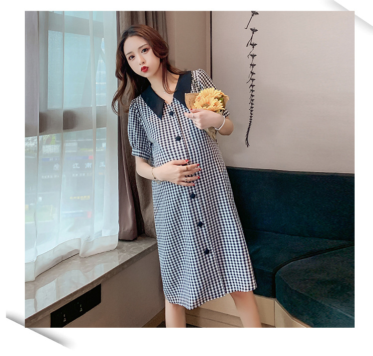 เดรสคลุมท้องแฟชั่น คอปก กระดุมแกะเปิดให้นมได้ แขนตุ๊กตาน่ารัก ทรงสวย M L XL XXL