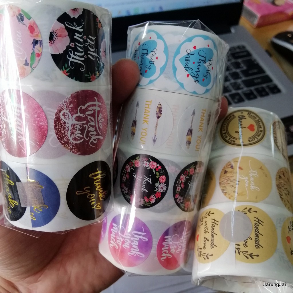 สติ๊กเกอร์ขอบคุณ ขนาดเล็ก จำนวน 100 ดวง thank you sticker คละลาย