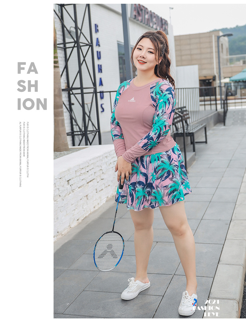 ชุดว่ายน้ำคนอ้วน แบบสปอร์ต 6xl พร้อมส่ง :ชุดออกกำลังกายชุดว่ายน้ำไซส์ใหญ่สีชมพูแต่งลายต้นมะพร้าวแขนยาวซิปหลัง มาพร้อมกระโปรงติดกางเกงขาสั้นด้านใน แบบสวยน่ารัก สีสันสดใสมากๆจ้า : รอบอก 40 - 50 นิ้ว เอว 34 - 42 นิ้ว สะโพก 40 - 52 นิ้ว