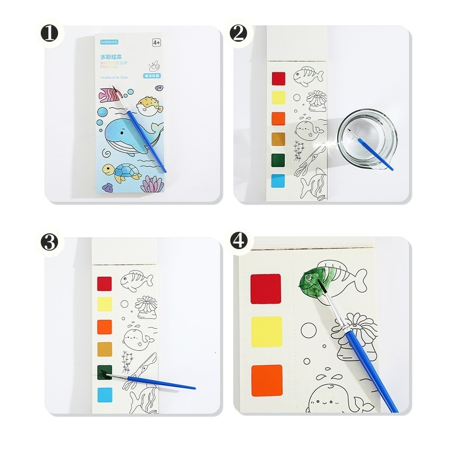 สมุดระบายสีน้ำพร้อมชุดพู่กัน สมุดระบายสีน้ำ ลายการ์ตูน สมุดระบายสี พร้อมพู่กัน