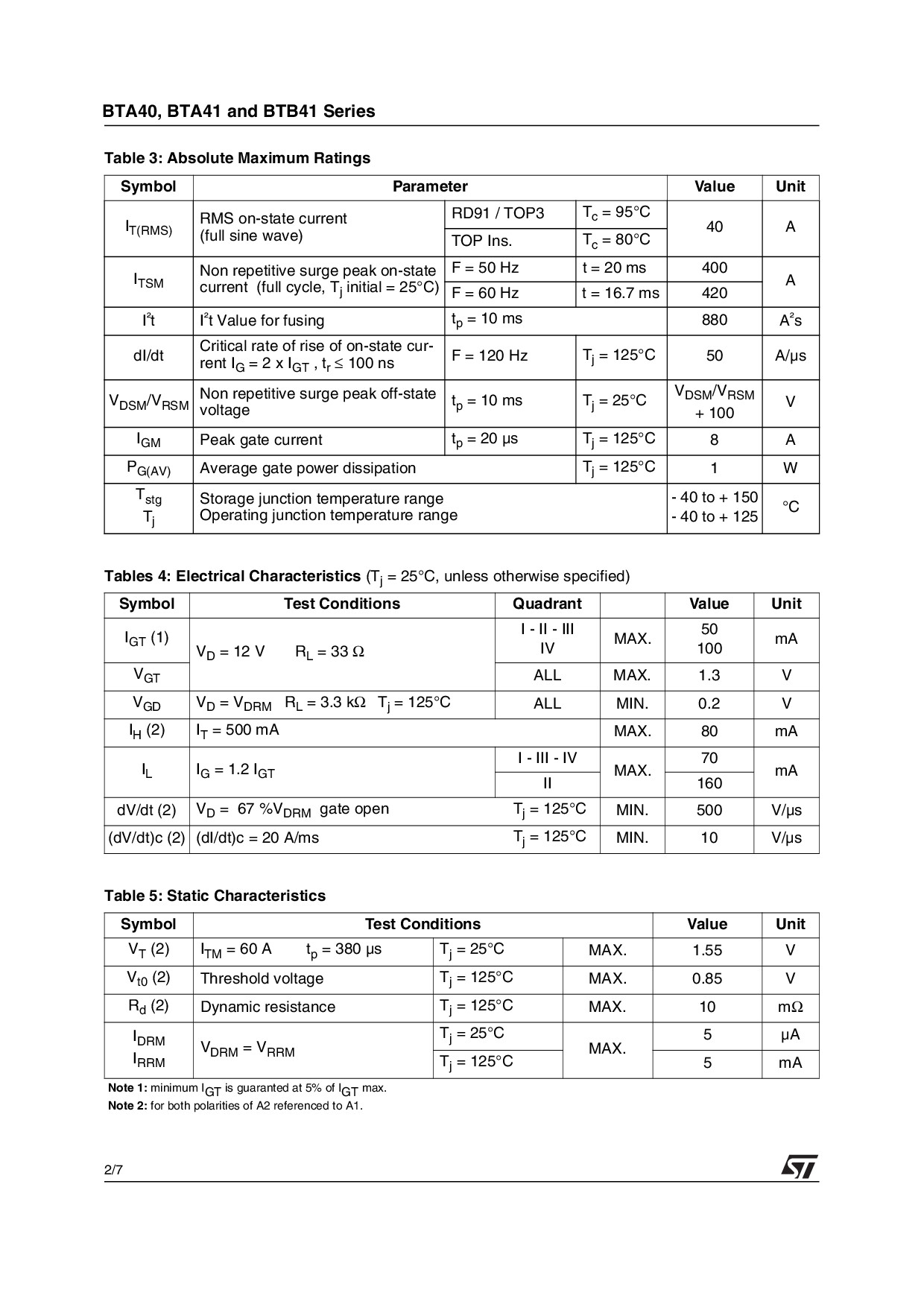 TRIAC BTA40-600B ST ไตรแอค 40A 600V Gate Trigger Current 100mA