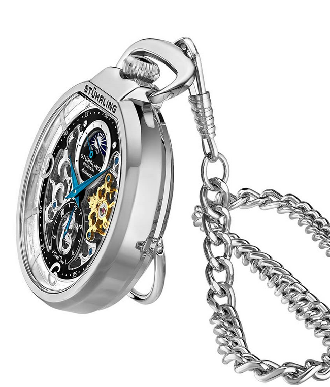 Stuhrling Original 991.01 นาฬิกาพก Mechanical Vintage Stainless Steel Pocket Watch