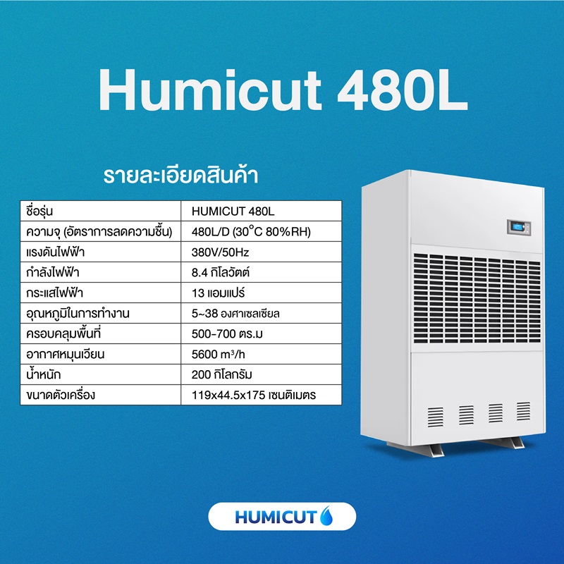 HUMICUT เครื่องลดความชื้นอุตสาหกรรม รุ่น Humicut 480L (ระบบไฟฟ้า 3 เฟส)