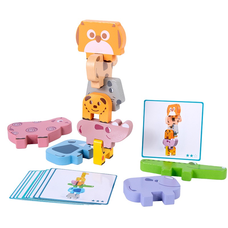 เกมเรียงตัวต่อไม้รูปสัตว์ Animal Stacking Block Game ของเล่นไม้ บล็อกไม้ตัวต่อสัตว์เสริมพัฒนาการ