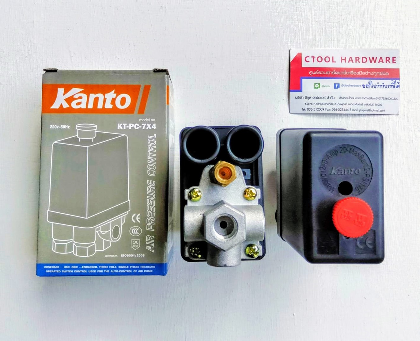 (สินค้าหมด)ออโต้สวิตซ์ควบคุมแรงดันลม เพรสเชอร์สวิทซ์ KANTO (ของแท้100%) แบบ4ทาง, เกลียวใน 1/4 inch (2หุน) รุ่น KT-PC-7X4 Pressure Switch By Ctoolhardware ซีทูล