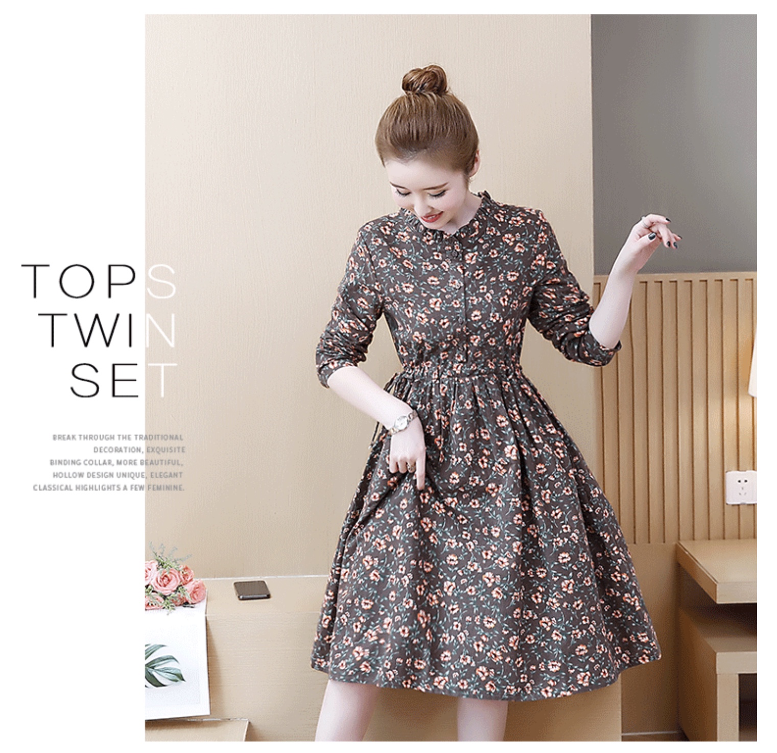 ชุดคลุมท้องสไตล์เกาหลี แบบสวยมาก กระดุมเปิดได้ มีเชือกปรับขนาดครรภ์ด้านข้าง M L XL XXL