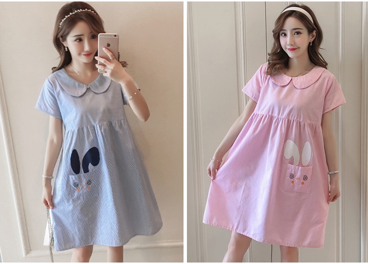 ชุดคลุมท้องเปิดผ้าฝ้ายคอบัว ลายตรง มีกระเป๋าด้านหน้า น่ารักมากค่ะ M,L,XL,XXL