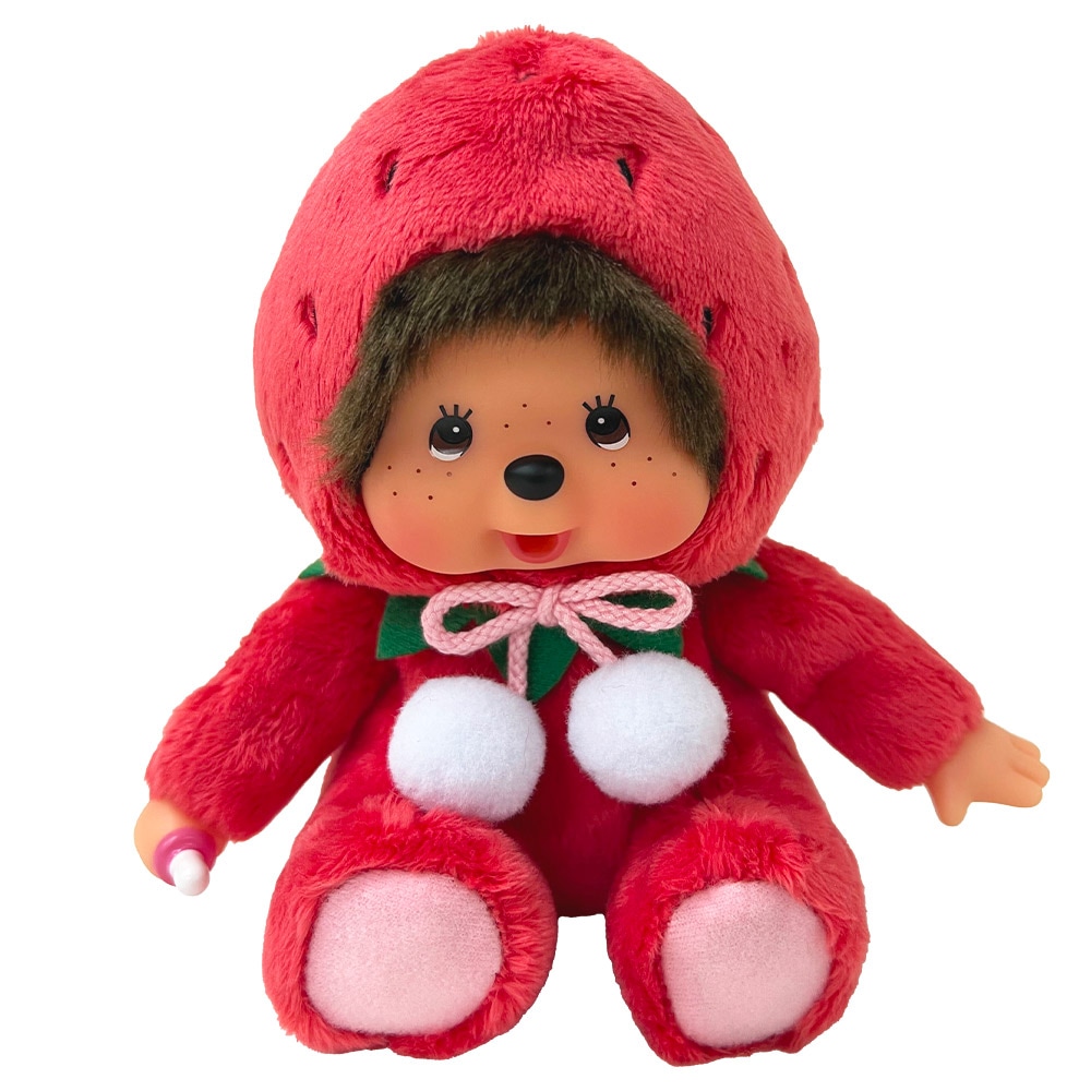 [PRE-ORDER] ตุ๊กตา ม่อนชิชิ สตรอว์เบอร์รี่ อะมะโอ ท่านั่ง Size S Monchhichi Fukuoka Amaou Strawberry ご当地モンチッチ 福岡 あまおういちご