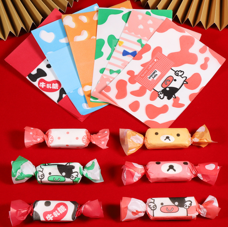 กระดาษข้าวเหนียว กระดาษห่อลูกอม กระดาษห่อนูกัส ขนาด 9x12.5 ซม. จำนวน 95-100 แผ่นต่อแพ็ค ชุดที่ 2/2