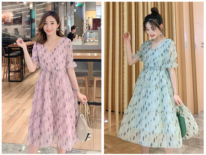 ชุดคลุมท้องเปิดให้นม ผ้าชีฟอง มีซับใน เปิดให้นมแนวนอน มีเชือกด้านหน้าปรับขนาดครรภ์ M L XL XXL