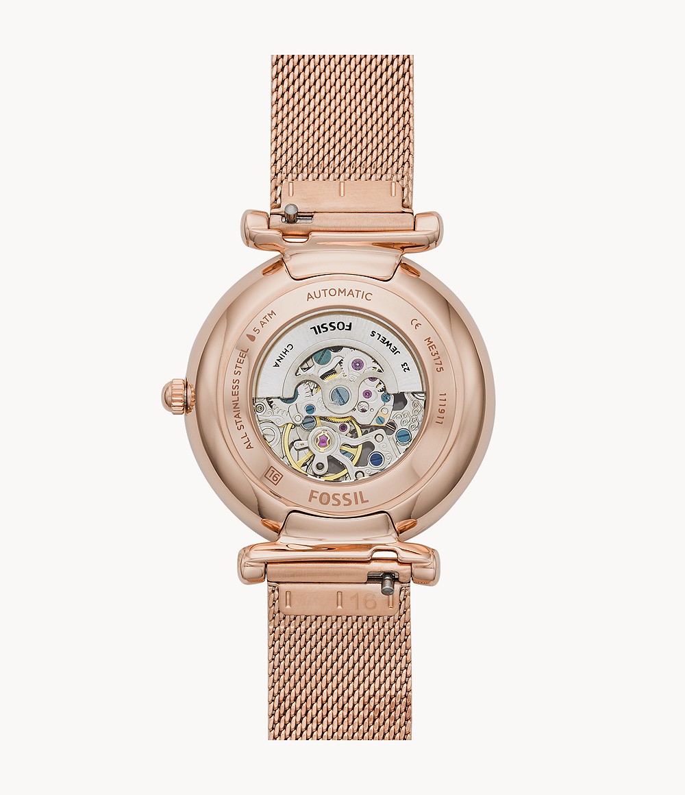 Fossil ME3175 นาฬิกาผู้หญิง Carlie Automatic Rose Gold-Tone Stainless Steel Women's Watch