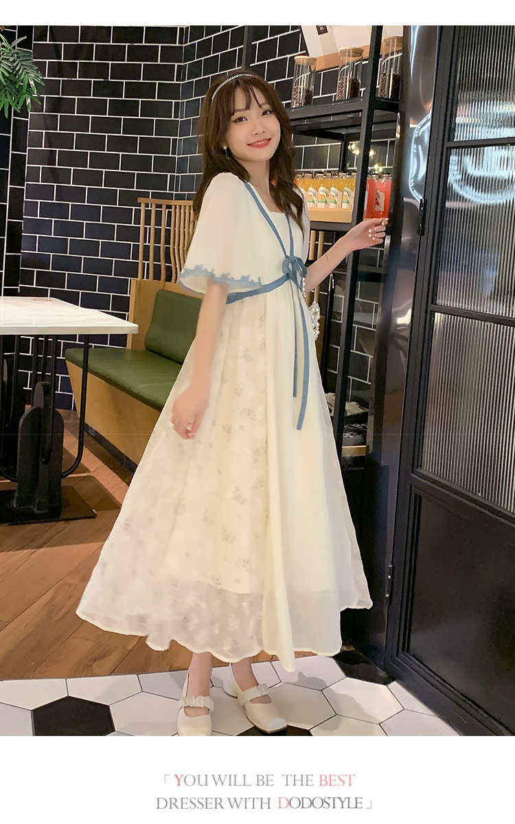 ชุดคลุมท้องแฟชั่นเกาหลี ผ้าชีฟอง แขนระบาย เชือกผูกที่อกน่ารักมาก มีซับใน สวย ดูดี ครบจบด้วยชุดนี้ M L XL XXL