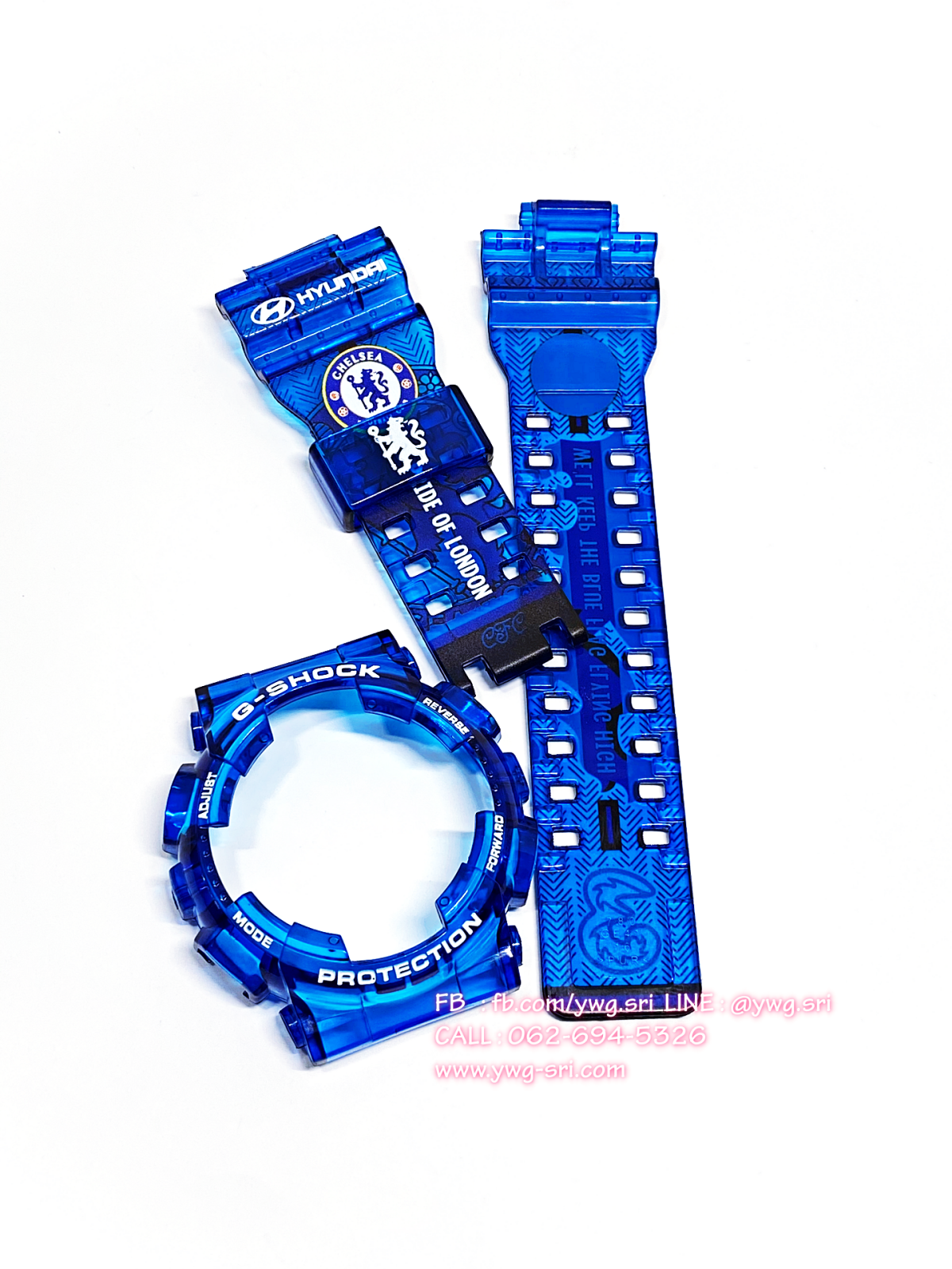 กรอบสาย G-SHOCK สีฟ้าใส สกรีนลาย Chelsea ใส่ได้กับรุ่น GA-100 ,GA-110 ,GA-120 ,GA-140 ,GAX-100 ,GD-100 ,GD-120