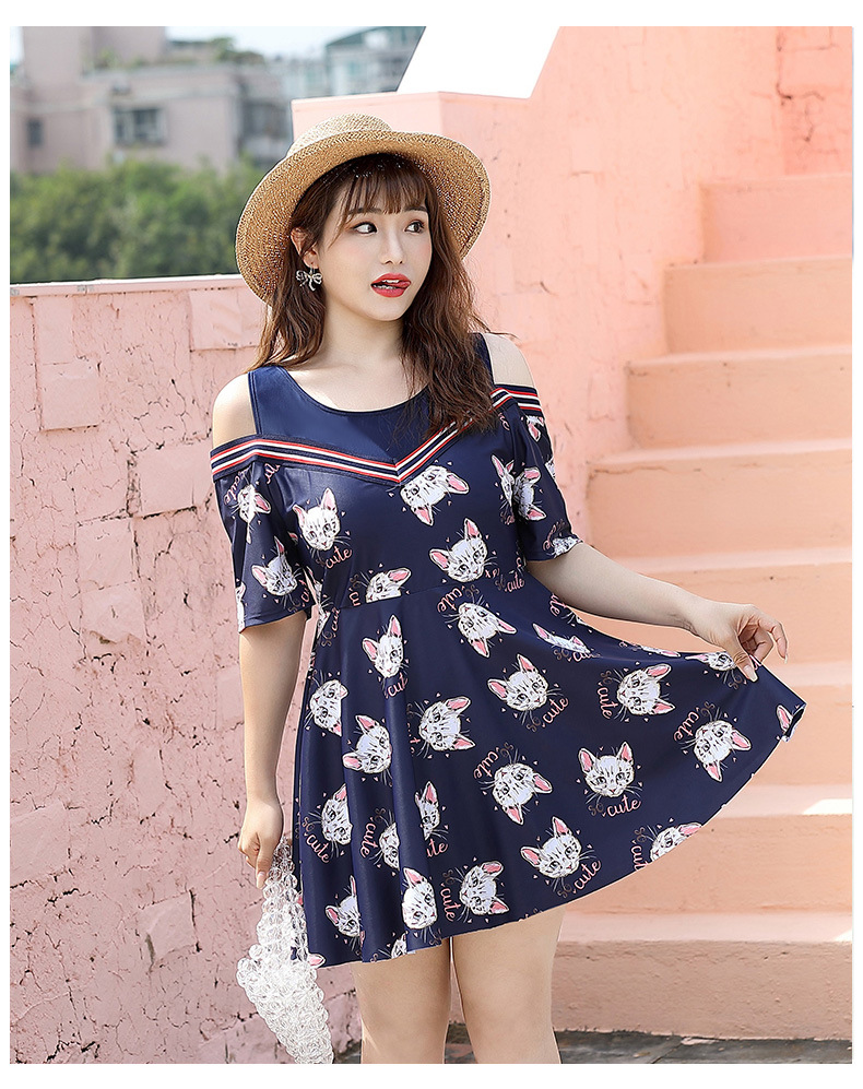 ชุดว่ายน้ำคนอ้วน วันพีช พร้อมส่ง :ชุดว่ายน้ำไซส์ใหญ่สีน้ำเงินแต่งลายแมวเว้าไหล่ มีกางเกงขาสั้นใส่ด้านในแบบสวยน่ารักมากๆจ้า :7xl รอบอก48 - 58 นิ้ว เอว 44 - 54 นิ้ว สะโพก 46 - 58 นิ้ว // 9xl รอบอก56 - 68 นิ้ว เอว50 - 64 นิ้ว สะโพก 50 - 66 นิ้ว