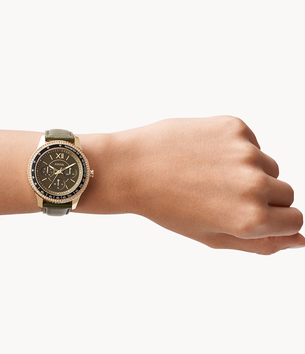 Fossil ES5124 นาฬิกาผู้หญิง Stella Sport Multifunction Green Leather Women's Watch