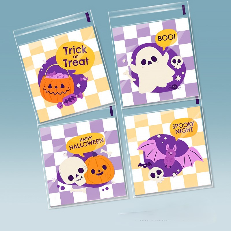 ถุงคุ๊กกี้ ฝากาว ขนาด 10x10 ซม. (95-100 ใบ) ลายฮาโลวีนและคริสต์มาส