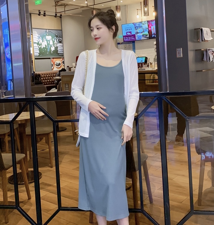 เดรสคลุมท้องแฟชั่นสบายๆ ผ้า Cotton spandex เนื้อนิ่ม ใส่สบายไม่ต้องรีด ผ้านุ่มเย็น มาพร้อมเสื้อคลุม สวยๆ M L XL XXL